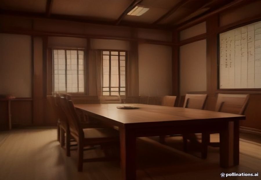 会议室桌面上摊着笔记本与手机，手机屏幕显示深色对话界面与检索结果列表，旁边一杯咖啡，光线偏冷，呈现临时查资料的紧张节奏